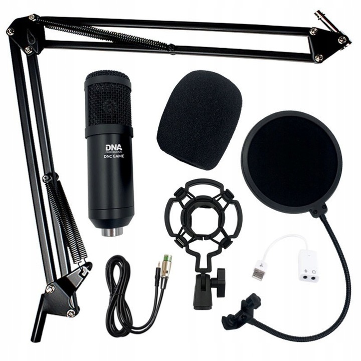 MIKROFON POJEMNOŚCIOWY USB STUDYJNY FILTR + UCHWYT DO KOMPUTERA ZESTAW DNA