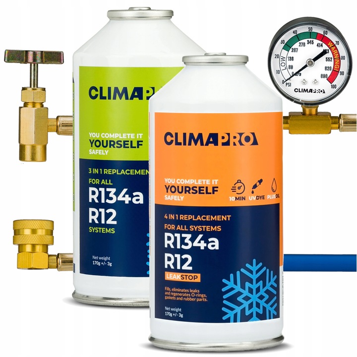 ZESTAW DO NABIJANIA KLIMATYZACJI AUT Z R134a GAZ 4w1 Z USZCZELNIACZEM WĘŻYK