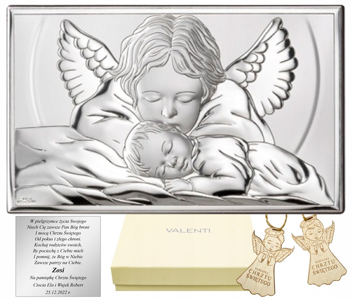 SREBRNY OBRAZEK PAMIĄTKA CHRZTU ŚWIĘTEGO ANIOŁEK