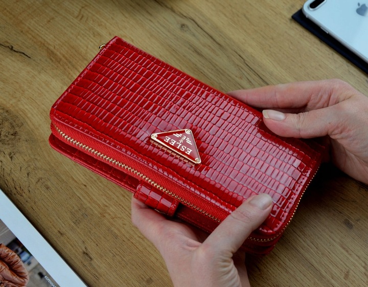 PORTFEL DAMSKI PODWÓJNY Czerwony Organizer Duży stylowy