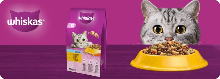 SUCHA KARMA WHISKAS STERILE DLA KOTA PO STERYLIZACJI Z KURCZAKIEM 14KG