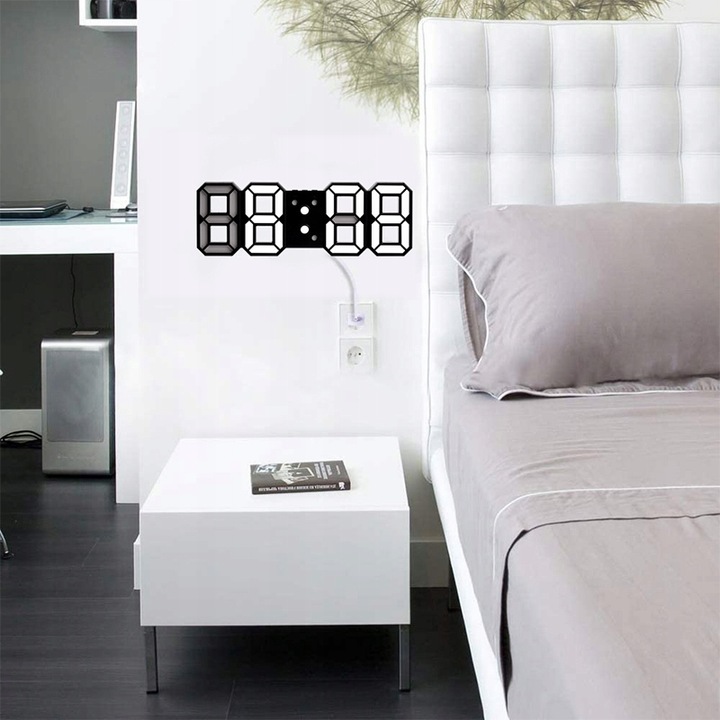 ZEGAR ELEKTRONICZNY WYŚWIETLACZ LED BUDZIK TERMOMETR ALARM DATA CZARNY