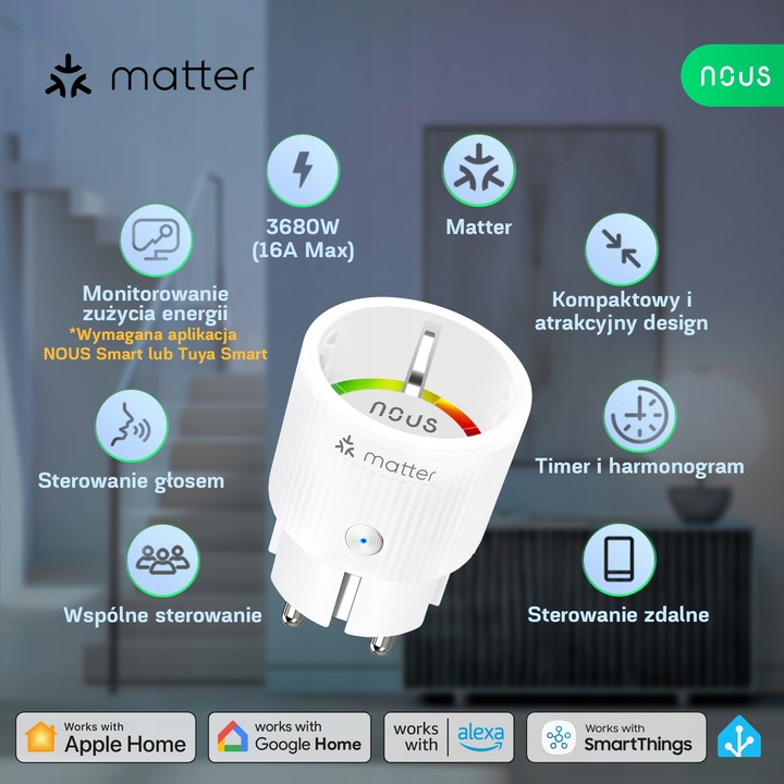Gniazdo Smart Matter NOUS A8M 16A Home Assistant TUYA Appel HomeKit