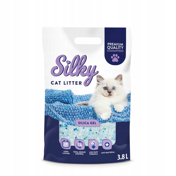 Żwirek silikonowy dla kota bezpyłowy SILKY 8x3,8l ZESTAW 8 sztuk