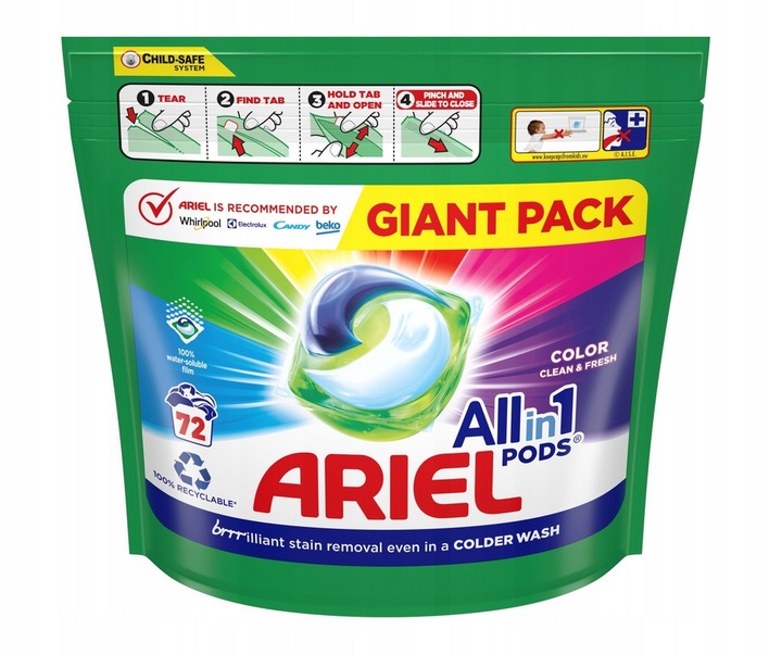 Kapsułki do prania kolorów Ariel All in One - 72 sztuki