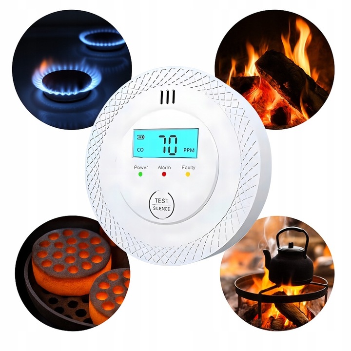 CZUJNIK CZADU GAZU TLENKU WĘGLA CO DETEKTOR LCD ALARM DŹWIĘKOWY I