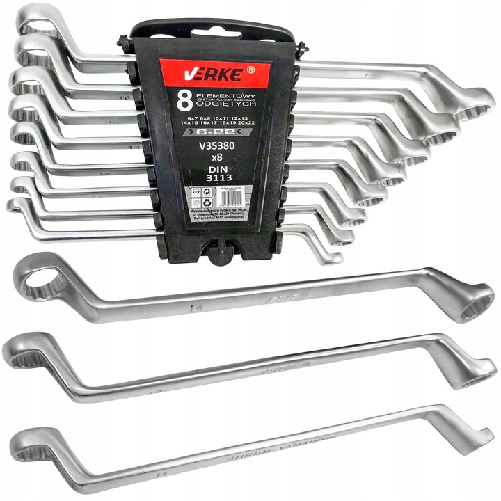 KLUCZE OCZKOWE ODGIĘTE WYGIĘTE 6-22mm 8 szt ZESTAW KLUCZY OCZKOWYCH