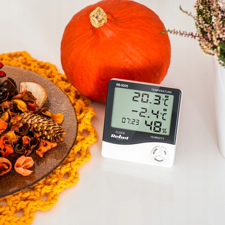 Stacja pogodowa bezprzewodowa na baterie termometr zegar Rebel