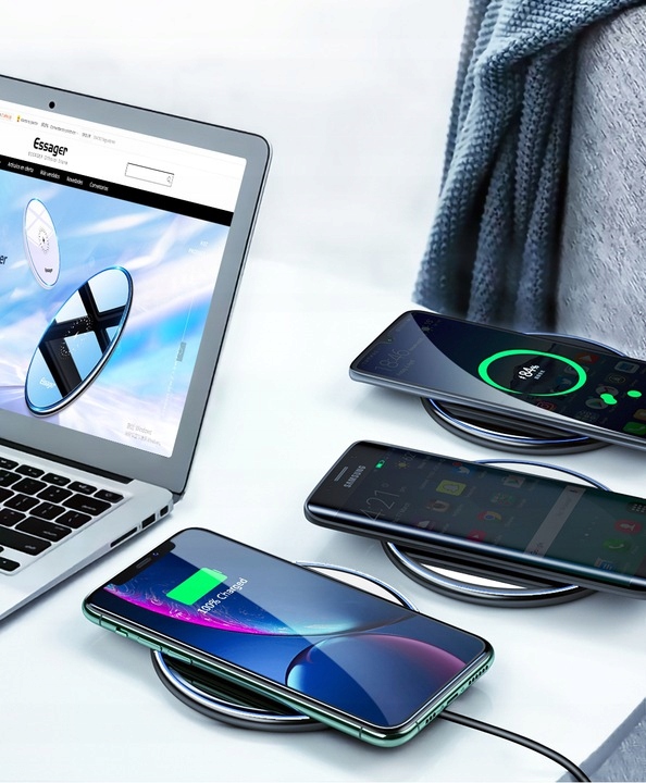 SZYBKA ŁADOWARKA INDUKCYJNA QI BEZPRZEWODOWA 15W ESSAGER 3A QC 3000mA LED