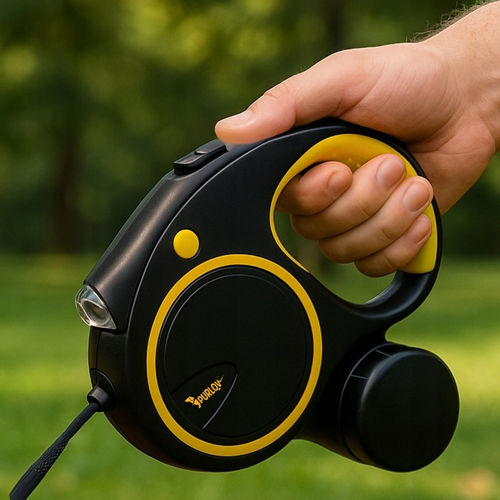 Smycz dla Psa Kota Automatyczna z Latarką Zwijana Pojemnik z Blokadą 5m