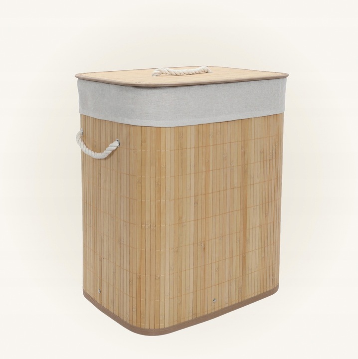 KOSZ NA PRANIE BAMBUSOWY BEŻOWY 60L Z WYJMOWANYM WORKIEM 40 X 30 X 50