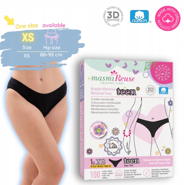 Majtki menstruacyjne ekologiczne Masmi DLA NASTOLATEK XS 100% bawełna BIO