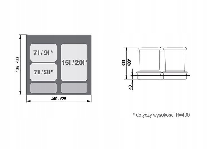 POJEMNIKI NA ODPADY SORTOWNIKI NA ŚMIECI REJS PRAKTIKO WYSOKI 1x20L
