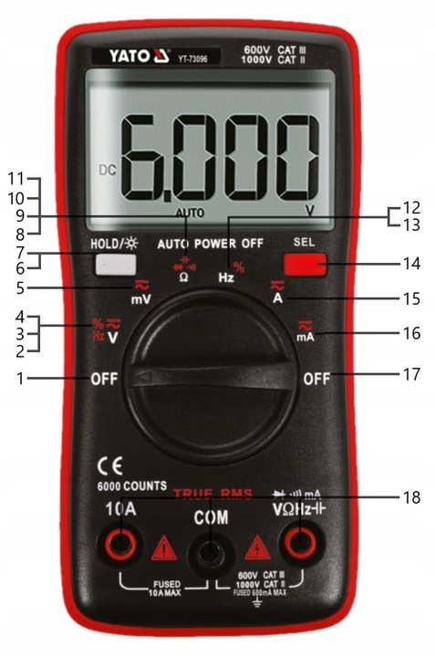 YATO MIERNIK CYFROWY MULTIMETR TRUE RMS LCD 6000 Z AUTOMATYCZNYM