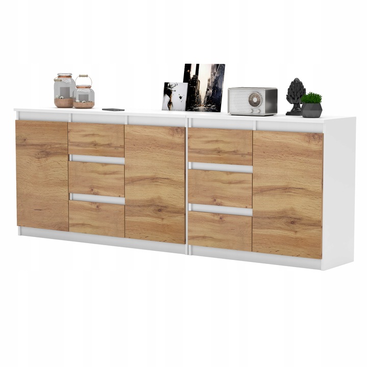 Komoda Antracyt/Wotan 6 szuflad 3 drzwi Duza Komoda 200 cm ZESTAW do