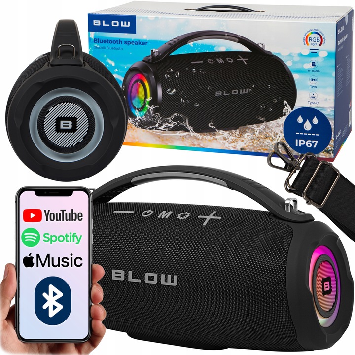 GŁOŚNIK BLUETOOTH PRZENOŚNY BEZPRZEWODOWY SD FM USB AUX MOBILNY RADIO