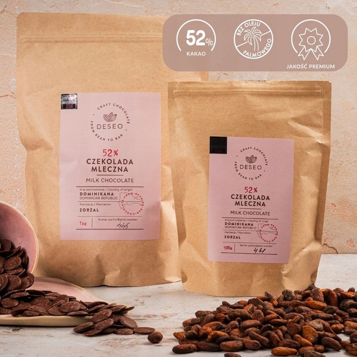 CZEKOLADA MLECZNA 52% 500G DESEO DROPSY CZEKOLADOWE fondue fontanny