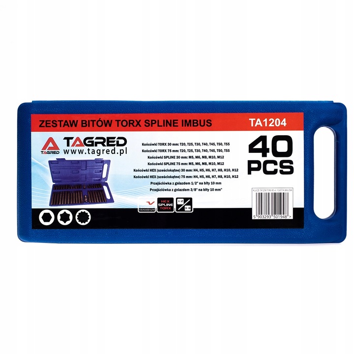 KLUCZE TORX SPLINE IMBUSOWE 40 el. CrV WYSOKA JAKOŚĆ + KASETKA