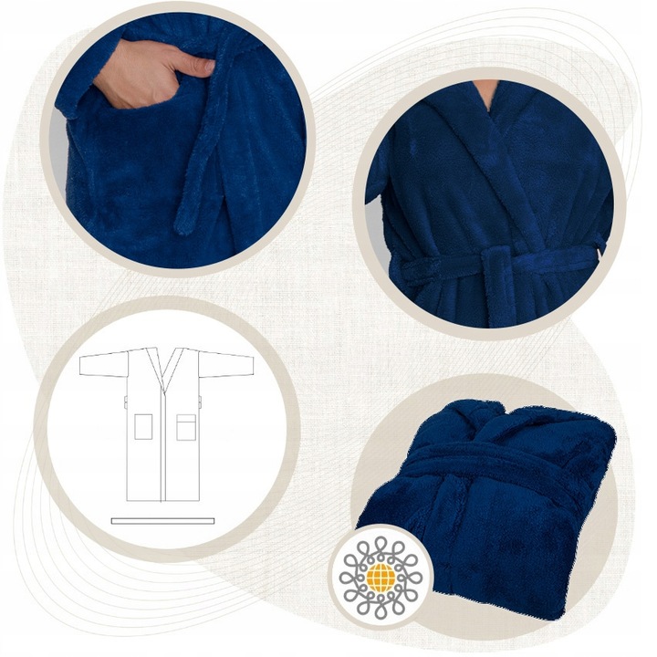 Granatowy szlafrok męski z kapturem ciepły miękki S / M