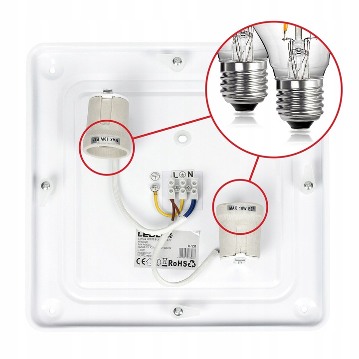 Lampa sufitowa LED PLAFON wisząca ścienna czarna 2x E27 Nowoczesna LX-909