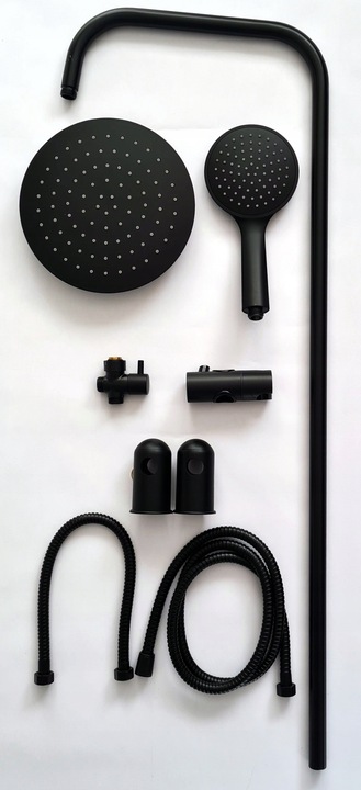 ZESTAW PRYSZNICOWY CZARNY Z BATERIĄ NATRYSKOWĄ DESZCZOWNICA KOMPLET MAT HIT