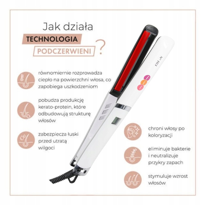 Prostownica do włosów na podczerwień Fale Loki Koki N 103 +GRATIS