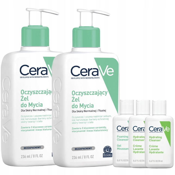 CeraVe Żel Oczyszczający do Mycia Skóra Tłusta Twarz Ciało 236ml x2