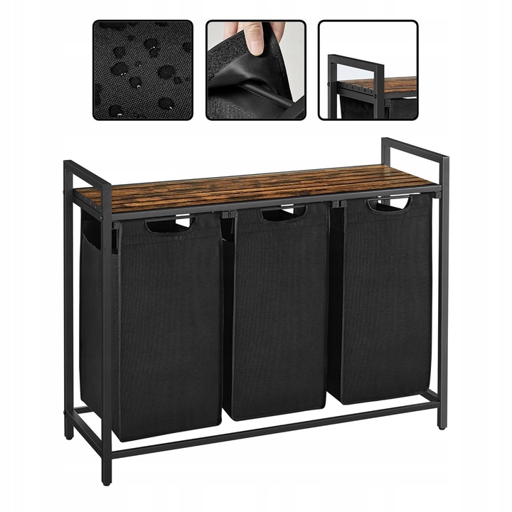 Kosz wolnostojący 3 PRZEGRÓDKI na pranie 3x38L 92,5x33x71 VINTAGE z