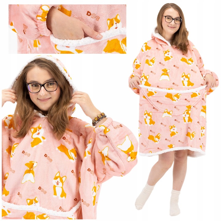 CIEPŁA BLUZA OVERSIZE 2W1 DŁUGA KOCOBLUZA KOCOSZLAFROK CIEPŁY KOC