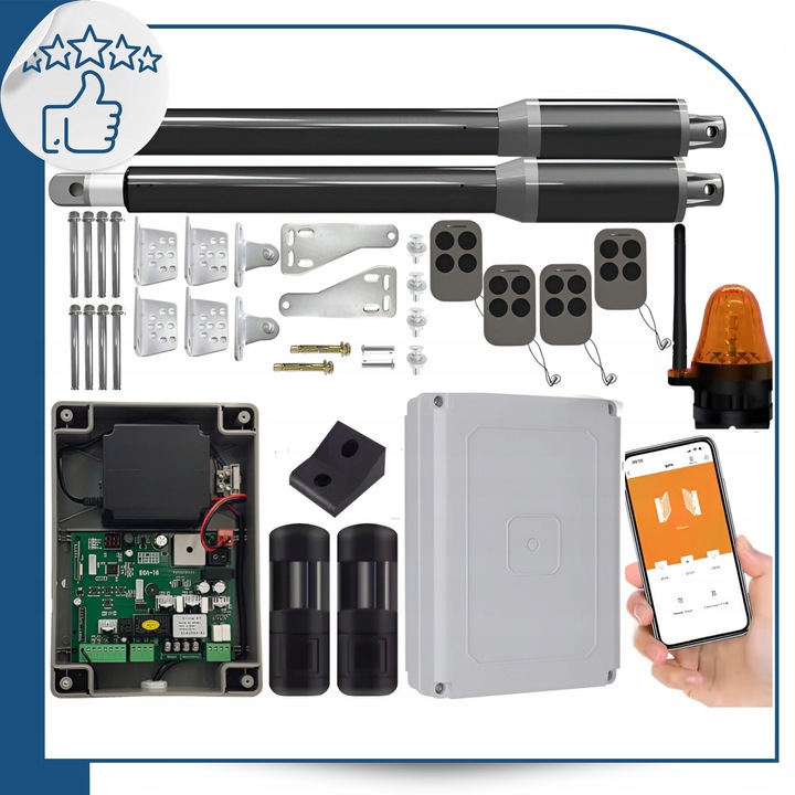 Zestaw do Bramy Dwuskrzydłowej DE200 2x2m 300kg WiFI Fotokomórka 4xPilot