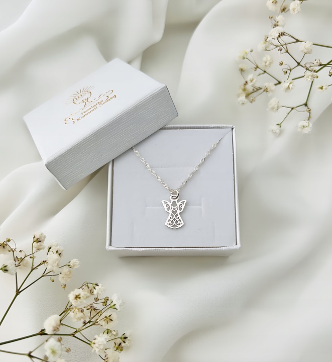 SREBRNY ŁAŃCUSZEK ANIOŁEK ZESTAW ŁAŃCUSZEK Z ANIOŁKIEM NA KOMUNIĘ