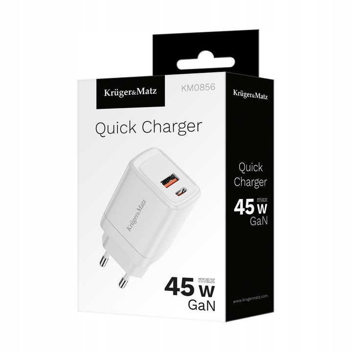 Szybka ładowarka sieciowa GAN 45W Power Delivery Quick Charge Kruger&Matz