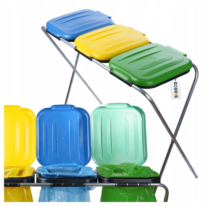 STOJAK KOSZ DO SEGREGACJI ŚMIECI 3 STANOWISKA KOSZ NA ŚMIECI STOJAK STELAŻ