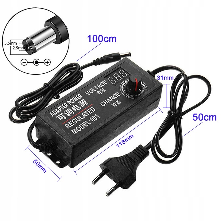 Zasilacz uniwersalny regulowany DC 3-24V 3A Potencjometr AC 100-240V