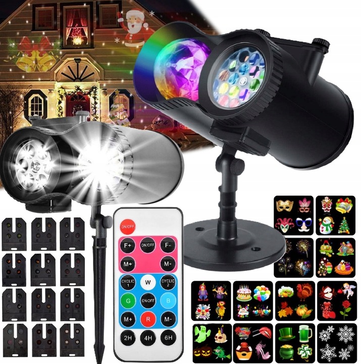 PROJEKTOR LED ŚNIEG ŚWIĄTECZNY NA PILOT LASEROWY REFLEKTOR NA DOM RZUTNIK