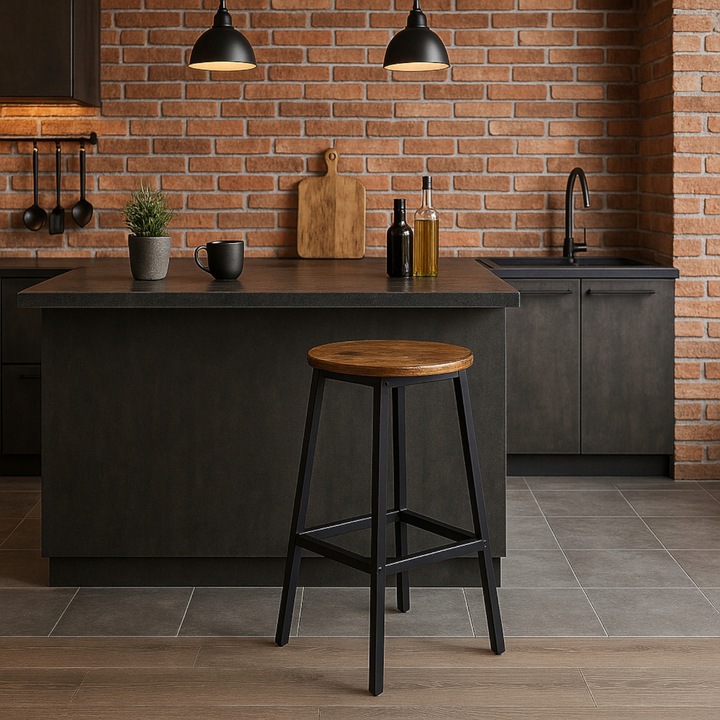 TABORET niski ciemny brąz STOŁEK BAROWY do jadalni do kuchni KRZESŁO