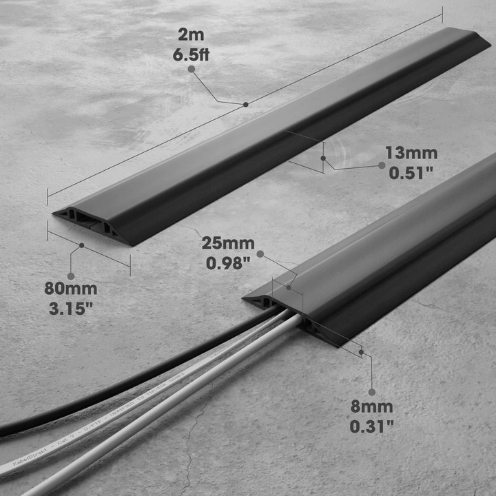 Ochraniacz listwa na kable podłogowa wytrzymała mocna KabelDirekt – 2m