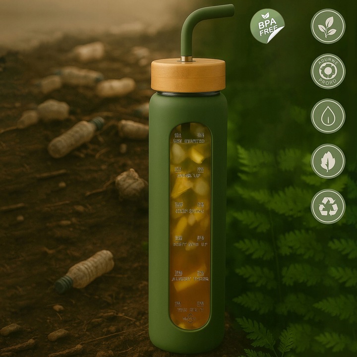 Szklana butelka na wodę z motywacją miarką z 2 słomkami bidon z ustnikiem