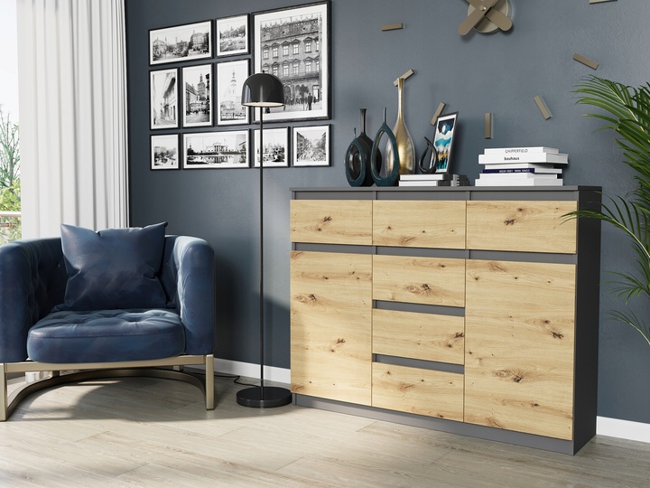 KOMODA 98CM SZAFKA 6 SZUFLAD ANTRACYT MIX ARTISAN S62D