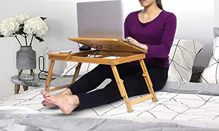 STOLIK pod LAPTOPA do ŁÓŻKA KOMPUTER PODSTAWKA PÓŁKA DREWNIANY REGULOWANY