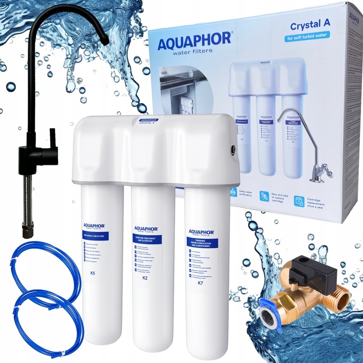 Kuchenny filtr wody pitnej pod zlew Aquaphor Kryształ A czarny kran