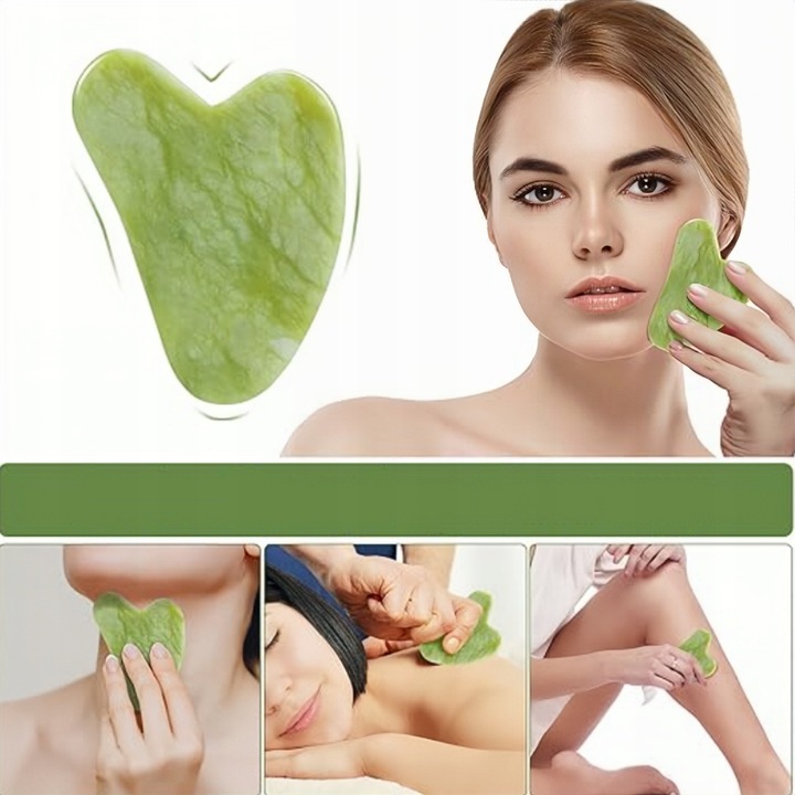 3w1 Masażer do twarzy KAMIEŃ GUA SHA z jadeitu zestaw roller wałek masażu