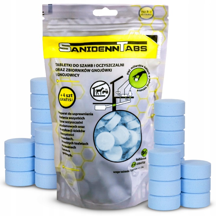 Tabletki bakterie do szamba i oczyszczalni SANIDENN 96+4 zapas na 2