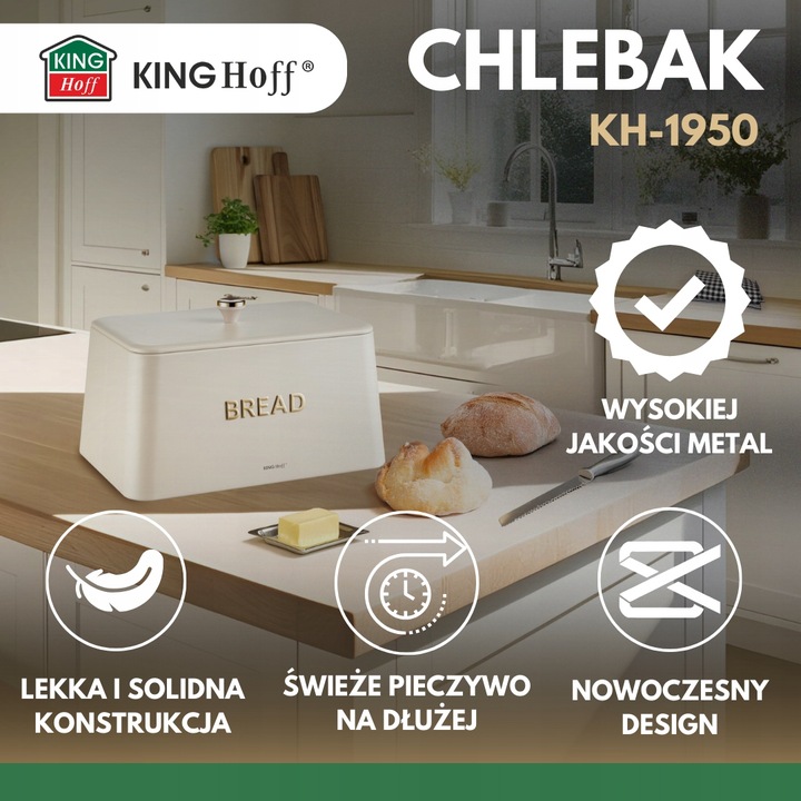 Chlebak KING Hoff KH-1950 kremowy metalowy elegancki design Pieczywo