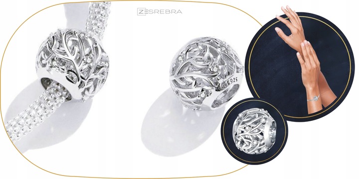 CHARMS GAŁĄZKI srebro 925 listki srebrne zawieszka koralik charmsy pr. S925