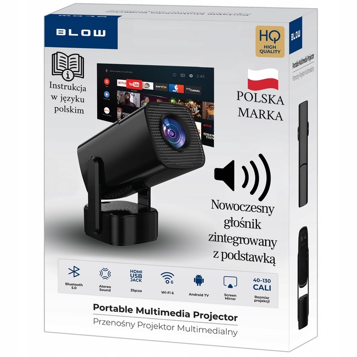 PRZENOŚNY PROJEKTOR RZUTNIK ANDROID SMART TV WIFI FULL HD + ETUI