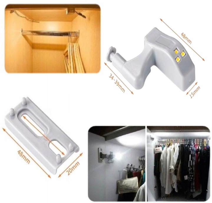 10x LAMPKA LED DO SZAFKI NA ZAWIAS DRZWI + BATERIA