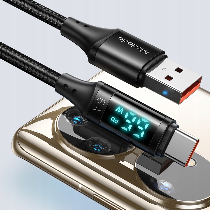 MCDODO KABEL Z WYŚWIETLACZEM USB-C SZYBKIE ŁADOWANIE USB TYP C 5A 66W 1M