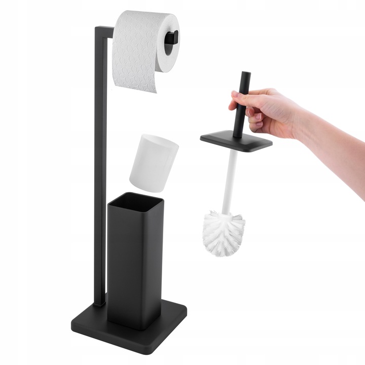 Stojak na Papier Toaletowy Szczotkę WC 2w1 Uchwyt Czarny Mat Łazienkowy