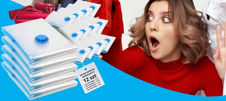 WORKI PRÓŻNIOWE Na Ubrania Pościel Torby, ZESTAW 12 SZTUK , 4 ROZMIARY